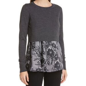 Club Monaco Claribel Layered Look Floral Print Merino Wool Sweater